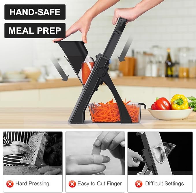 Brava Spring Vegetable Slicer Chopper | Manual Mandoline Cutter Grinder | Multi-Function Fruit & Vegetable Slicer
