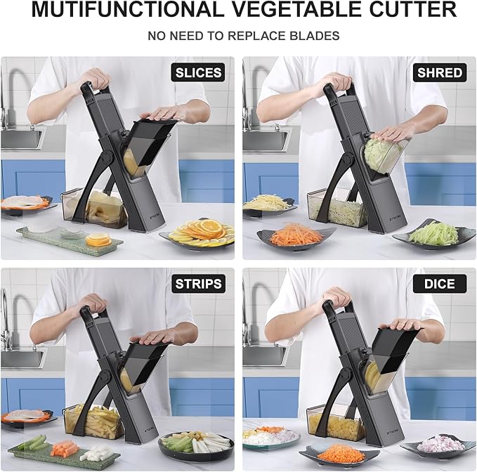 Brava Spring Vegetable Slicer Chopper | Manual Mandoline Cutter Grinder | Multi-Function Fruit & Vegetable Slicer