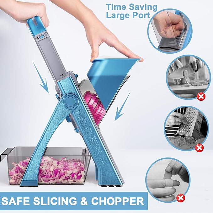 Brava Spring Vegetable Slicer Chopper | Manual Mandoline Cutter Grinder | Multi-Function Fruit & Vegetable Slicer