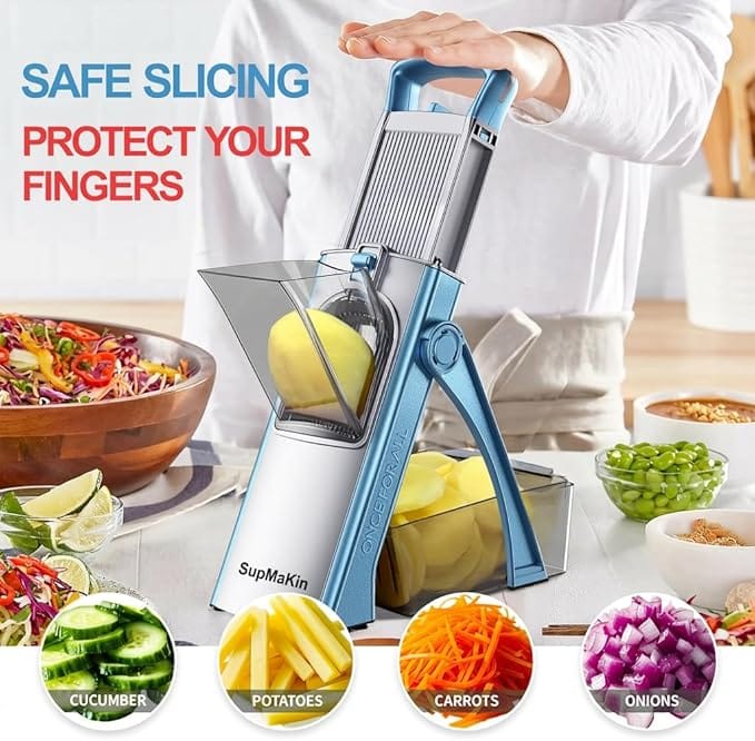 Brava Spring Vegetable Slicer Chopper | Manual Mandoline Cutter Grinder | Multi-Function Fruit & Vegetable Slicer