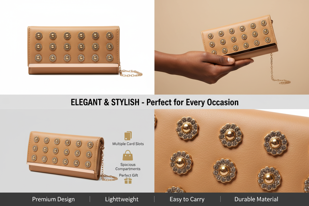 Studded Flap Clutch Wallet | Crossbody Chain Bag