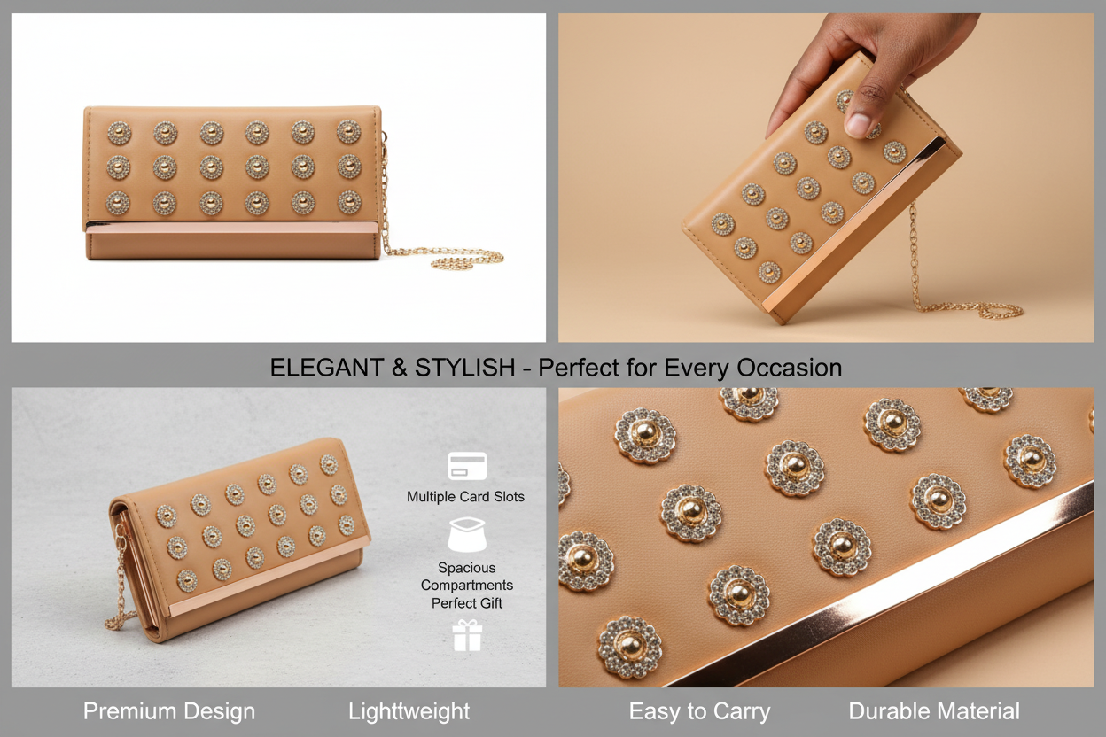 Studded Flap Clutch Wallet | Crossbody Chain Bag