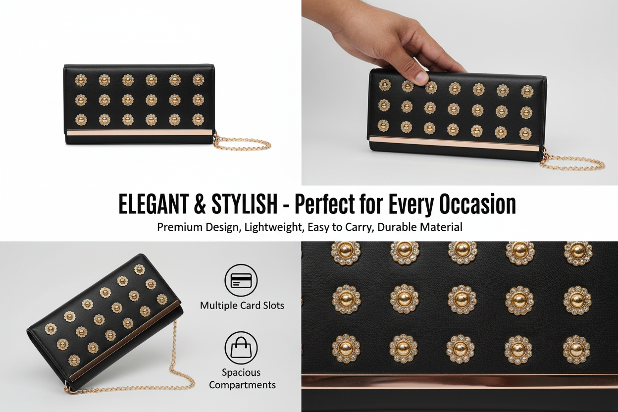 Studded Flap Clutch Wallet | Crossbody Chain Bag
