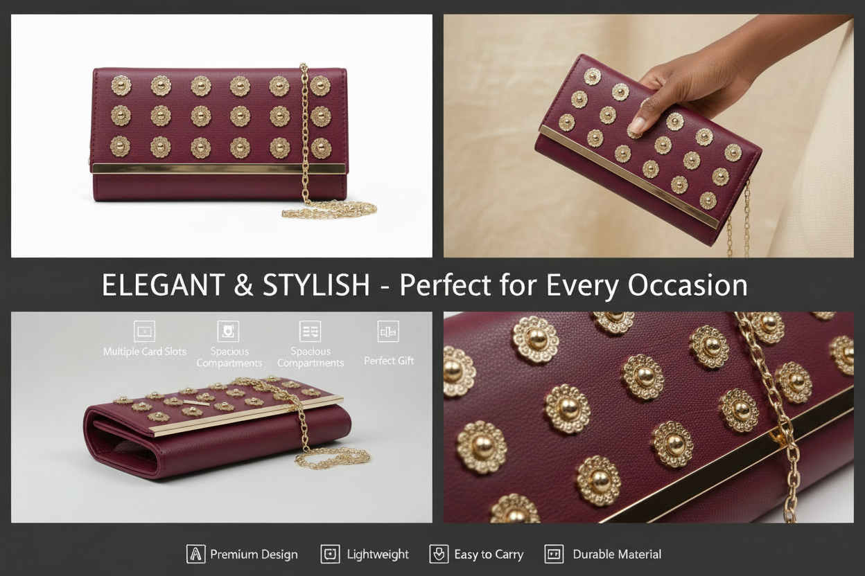 Studded Flap Clutch Wallet | Crossbody Chain Bag