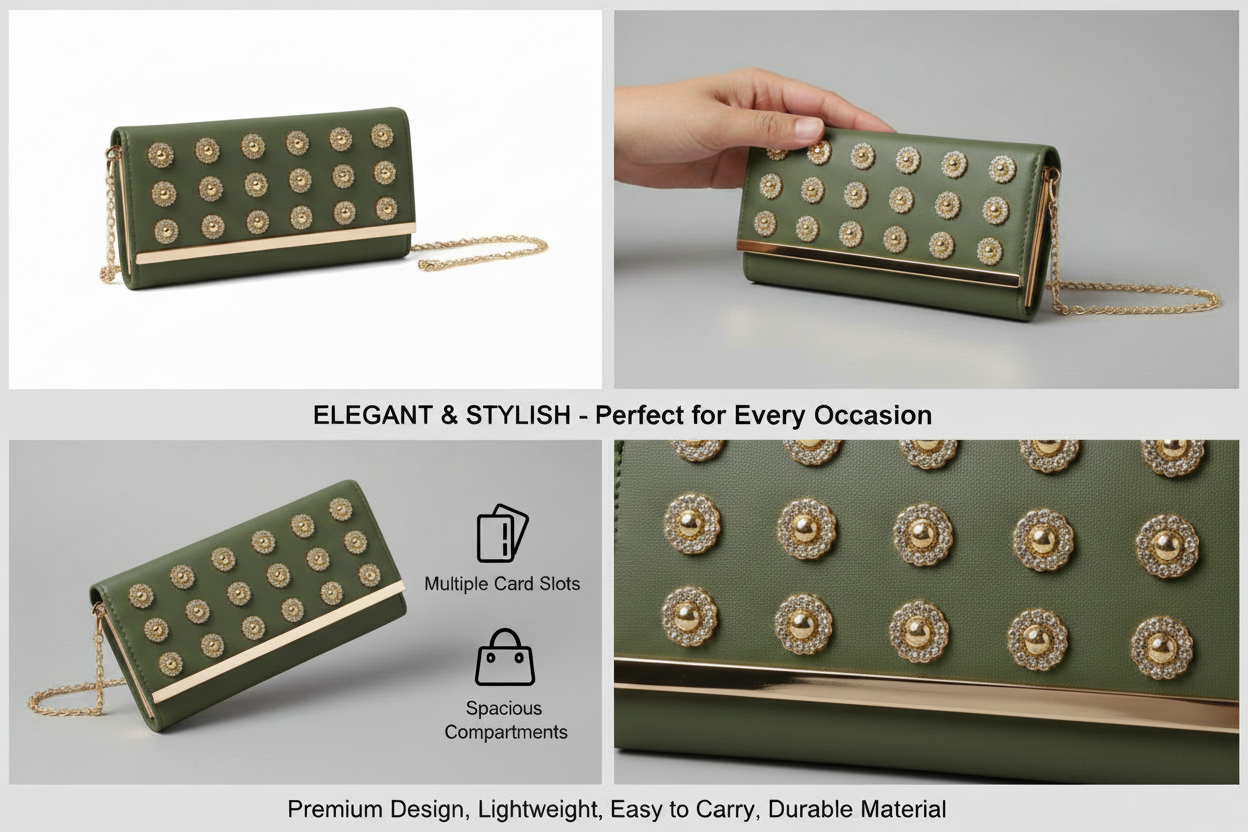 Studded Flap Clutch Wallet | Crossbody Chain Bag