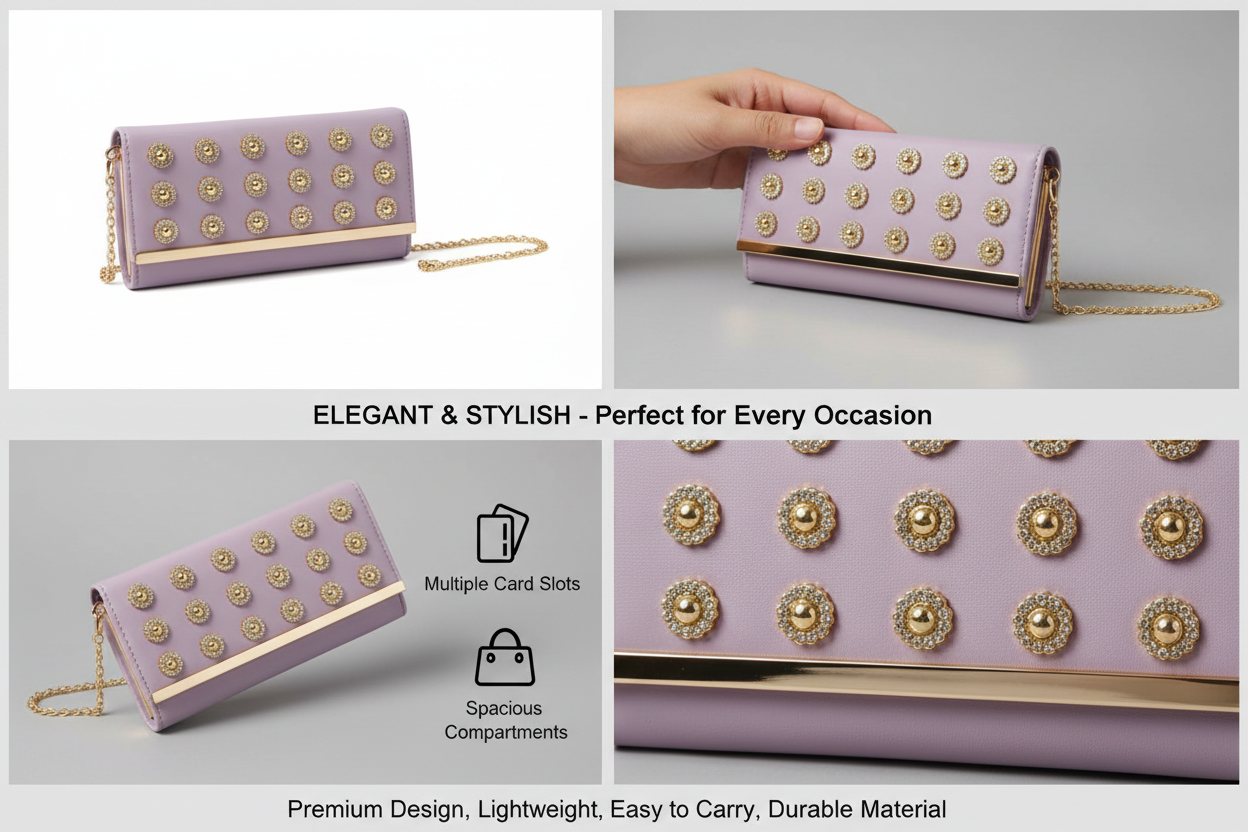 Studded Flap Clutch Wallet | Crossbody Chain Bag