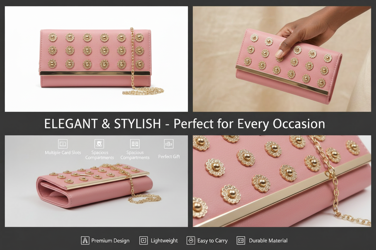 Studded Flap Clutch Wallet | Crossbody Chain Bag