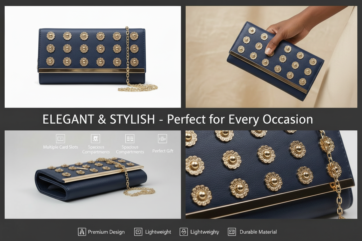 Studded Flap Clutch Wallet | Crossbody Chain Bag