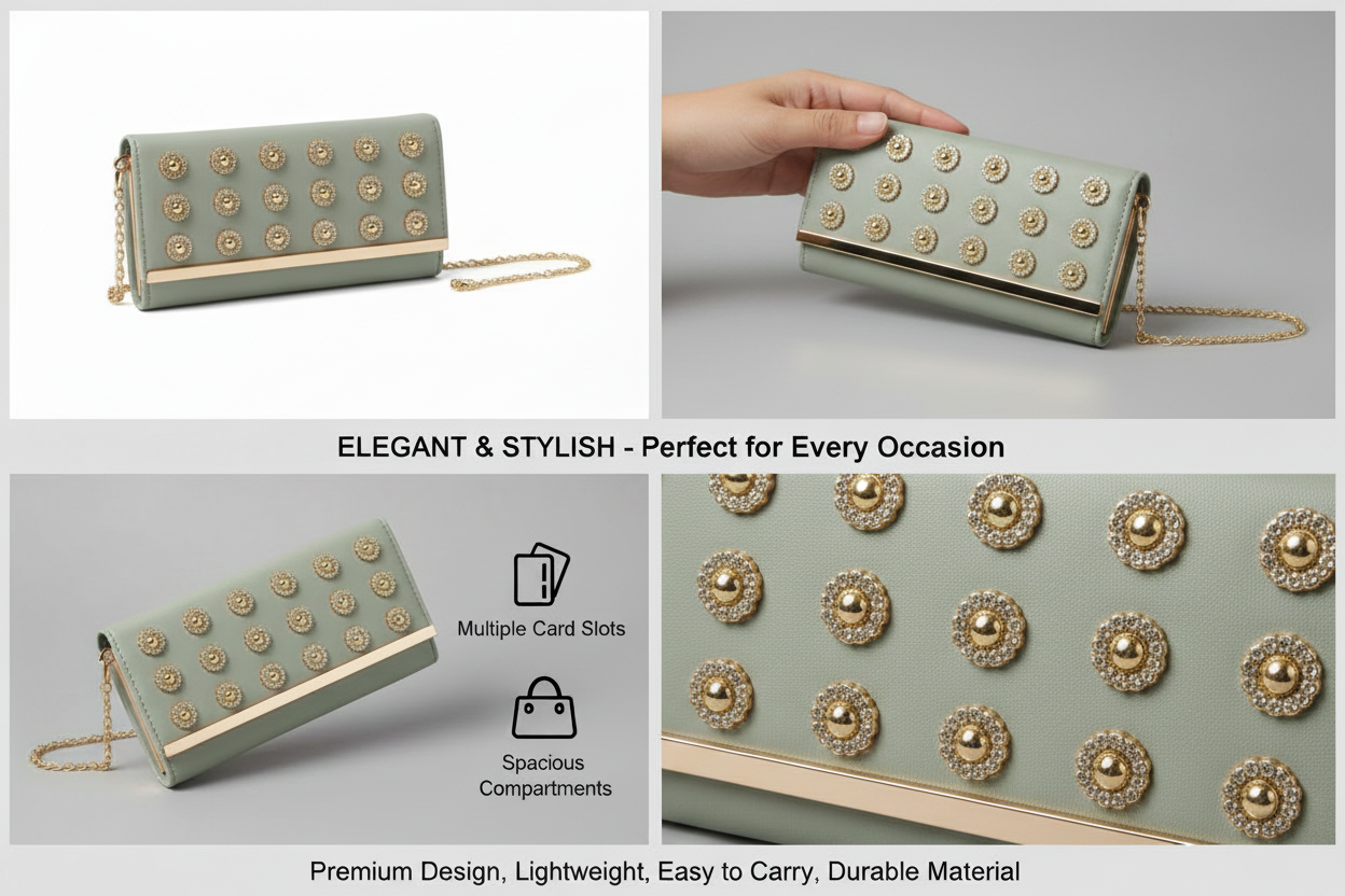 Studded Flap Clutch Wallet | Crossbody Chain Bag