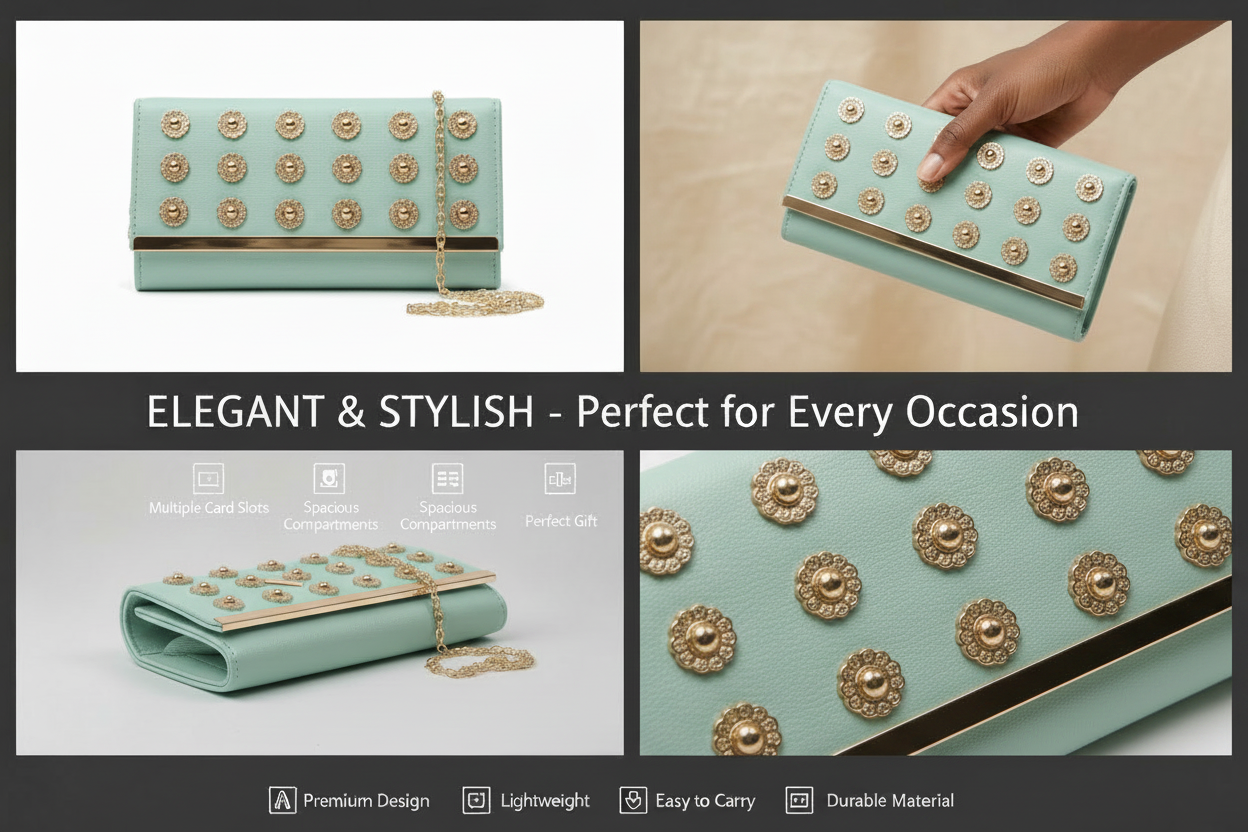 Studded Flap Clutch Wallet | Crossbody Chain Bag
